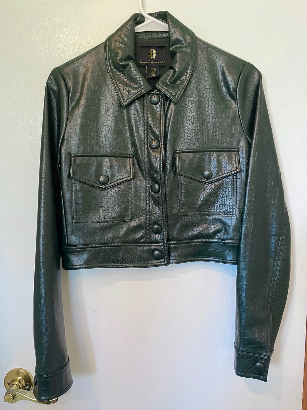 House of Harlow 1960 green crocodile faux leather crop jacket- XS